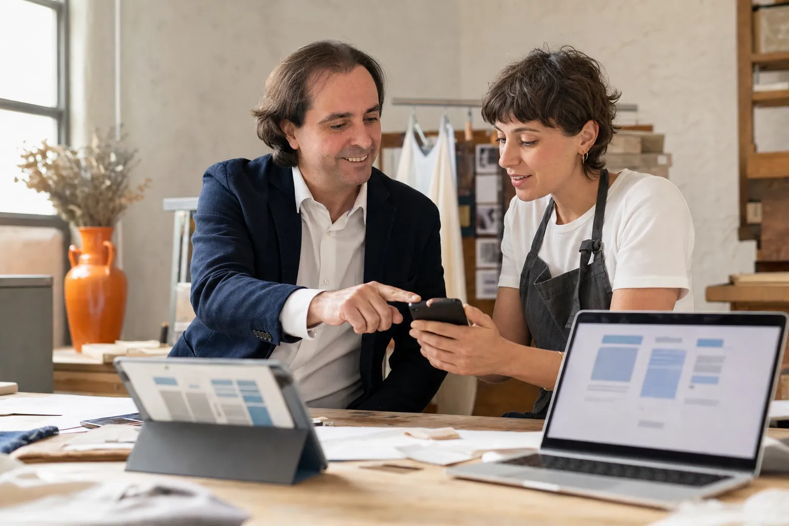 Carlo D'Este prüft einen aus dem Workshop entstandenen Prototyp mit einer Anwenderin