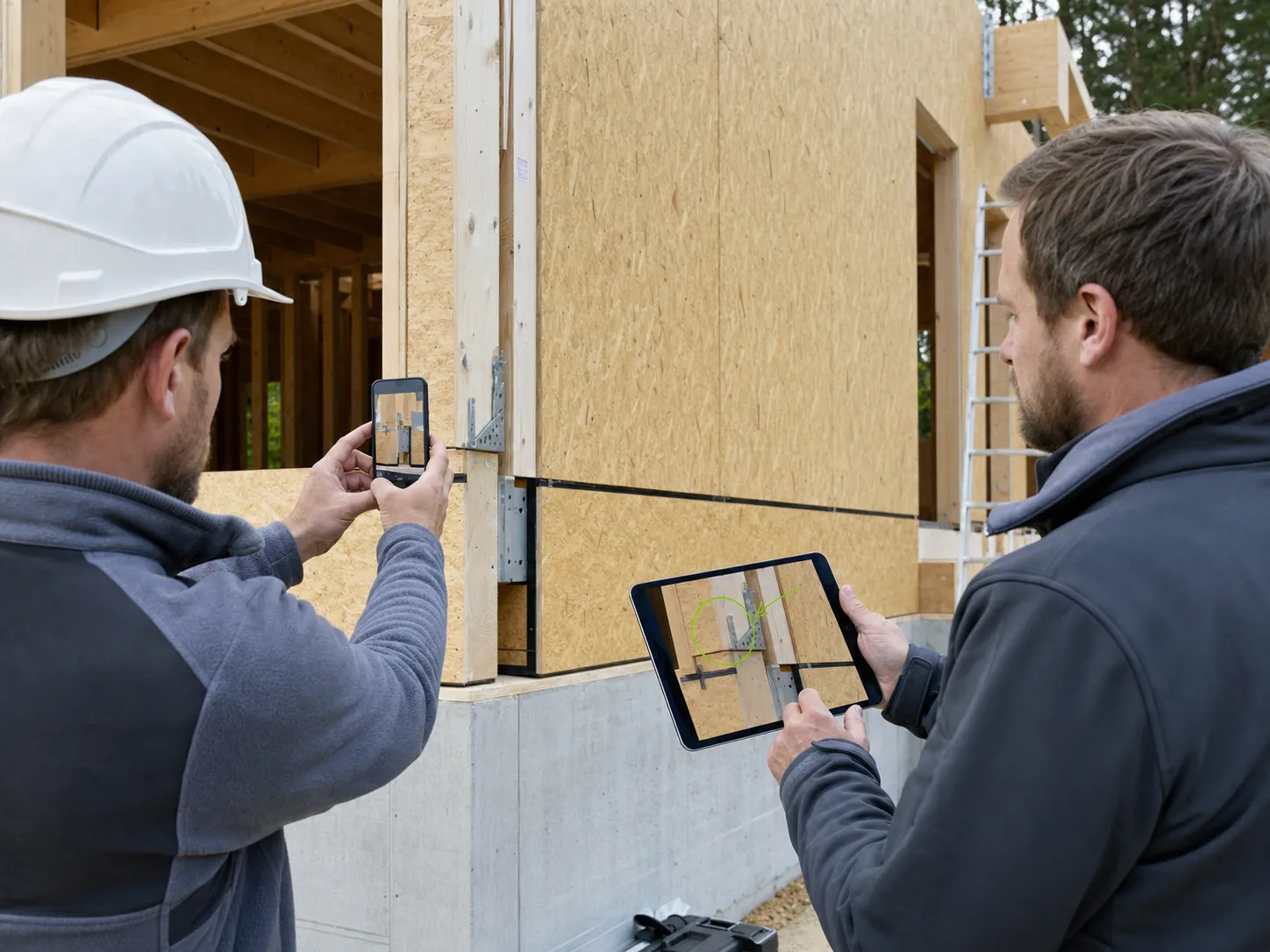 Foto- und KI-gestützte Kommunikation an einer beplankten Holzbaukonstruktion