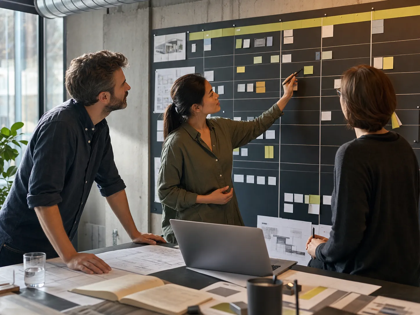 Projektteam gleicht Termine, Budget und Verantwortlichkeiten miteinander ab